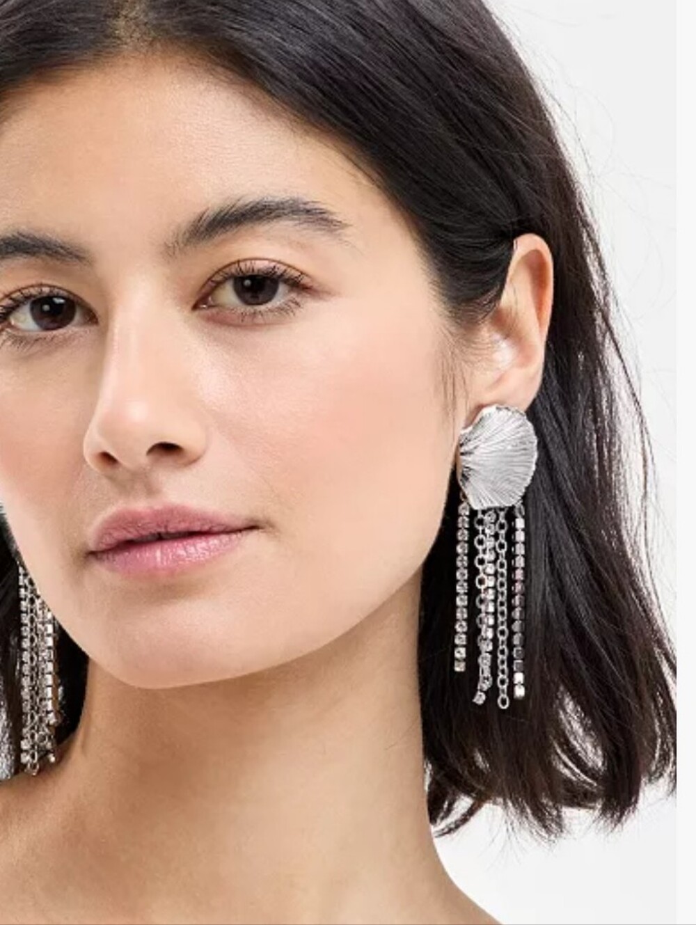 NWT INC International Concepts Seashell Dangle Earrings Silver Chain Rhinestone